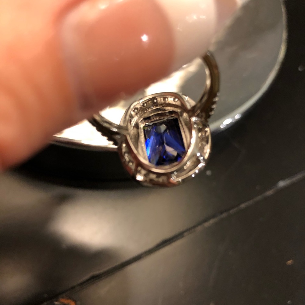BLUE AND WHITE CZ RING - Picture 3 of 8